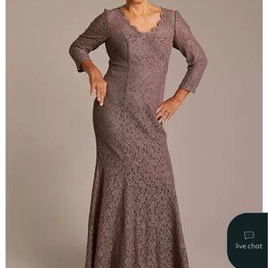 David's Bridal Long Sleeve Lace Dress in Brown